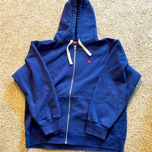 Supreme Small Box Drawcord Zip Up Hooded Sweatshirt 'Washed Navy'